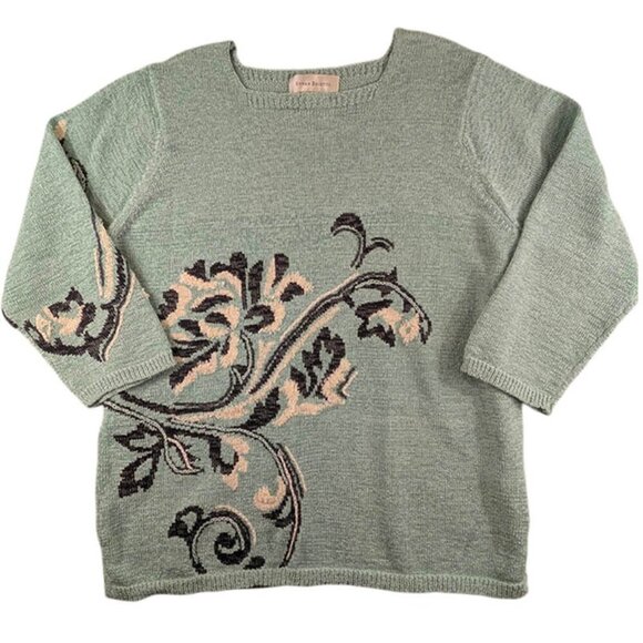 Susan Bristol Pullover Sweater Womens XL Green Tufted Floral Design Vintage - Picture 1 of 11